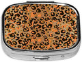 Pill Box-2 Compartment Small Pill Case Square Organizer Case with Mirror Portable Metal Medicine Box Travel Container for Pocket & Purse Women Men(Brown Leopard)