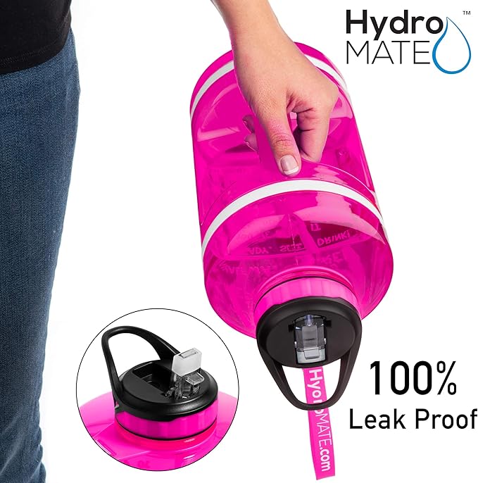 NatureWorks HydroMATE Gallon Water Bottle with Straw BPA FREE Leak Proof Reusable Water Bottle with Times to Drink Marked Hourly 128 oz