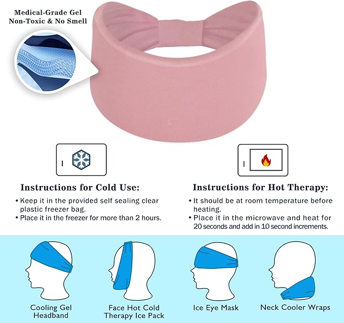 Crimmy Migraine Headache Relief Cap, Cooling Gel Headband Neck Wrap Hat Mask, Soothing Ice Pack Head Face Cold Compress for Tension Stress & Hangover