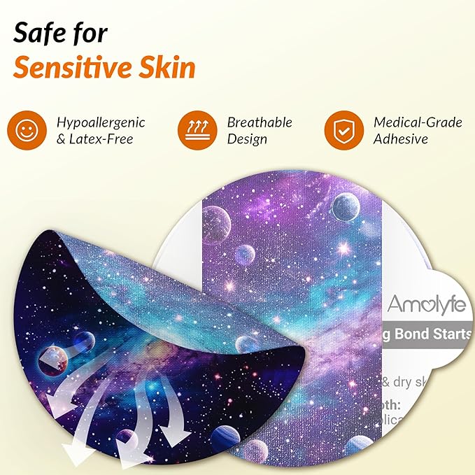 Libre 3 & Plus Sensor Covers Waterproof, Amolyfe 10 Pack Freestyle Libre 3 Sensor Covers, Bump-Proof with Hard Cap for Free Style Glucose Sensor, Easy-Peel Tab 14-Day Protection (Galaxy)