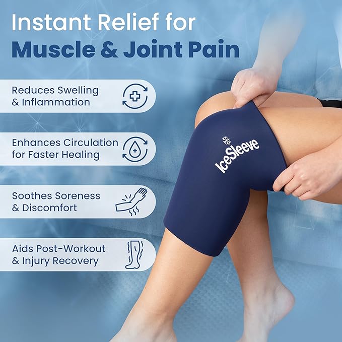 IceSleeve Elbow & Knee Ice Pack Wrap, Reusable Ice Sleeve for Arm & Leg, Flexible Gel Ice Pack for Knee Injuries, Tennis Freeze Sleeve Elbow Compression Wrap, Cold & Heat Therapy, Blue XL