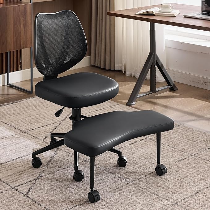 Ergonomic Cross Legged Office Chair with Lumbar Support & 360° Swivel Footrest for Meditation, Yoga, Home Office Work Criss Cross Desk Chair with Wheels, Adjustable Height for ADHD Desk