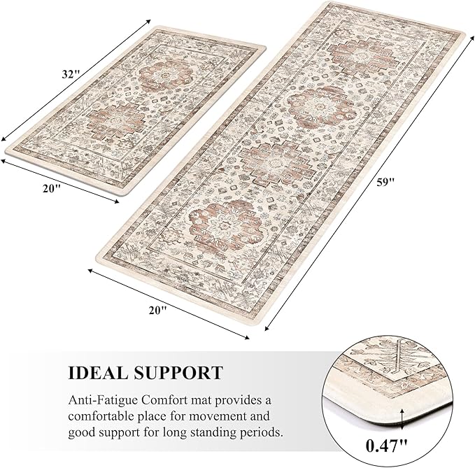 Pauwer Anti Fatigue Kitchen Mat Set of 2 Non Slip Kitchen Mats for Floor Cushioned Kitchen Rugs Comfort Standing Mat Farmhouse Waterproof PVC Foam Kitchen Floor Mat Runner