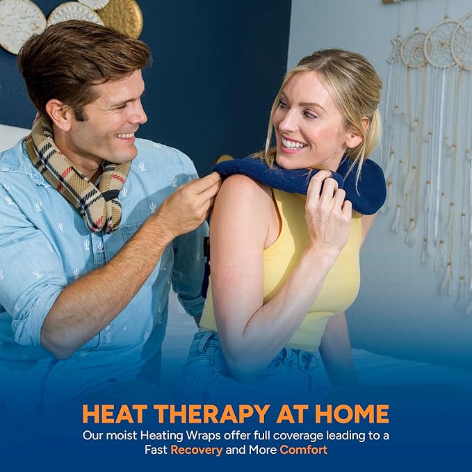 SunnyBay Shoulder and Upper Back Heating Pad, Microwavable Heated Neck and Shoulder Wrap, Weighted Moist Pain Relief Pack with Washable Cover and Flax Seed Filling, Medium, Navy Blue