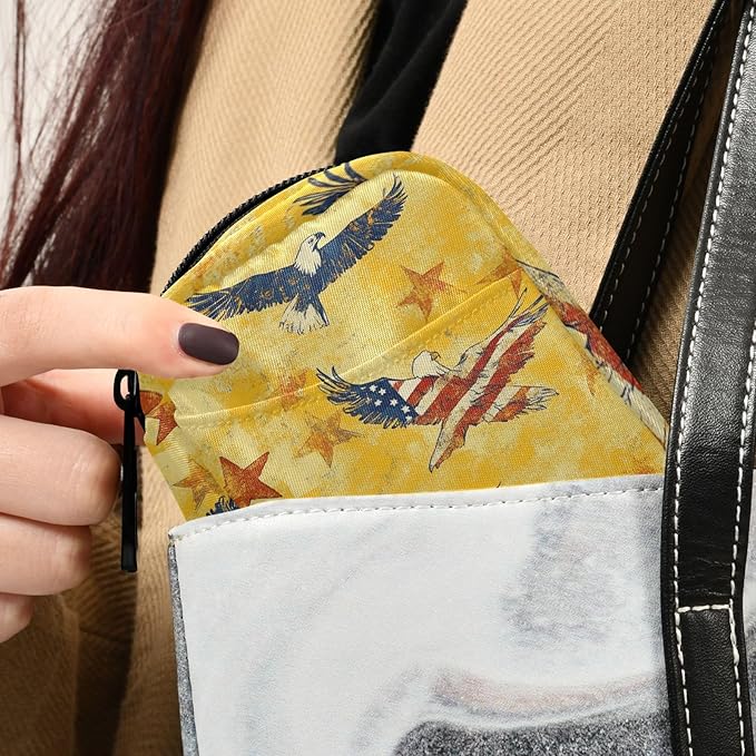 July 4th Bald Eagles Flag Yellow Cute Pill Organizer Weekly Travel Pill Box 7 Day Large Capacity Pill Dispenser Case with 8 Pill Container Daily Pill Box Organizer Vitamin Holder Pill Bot