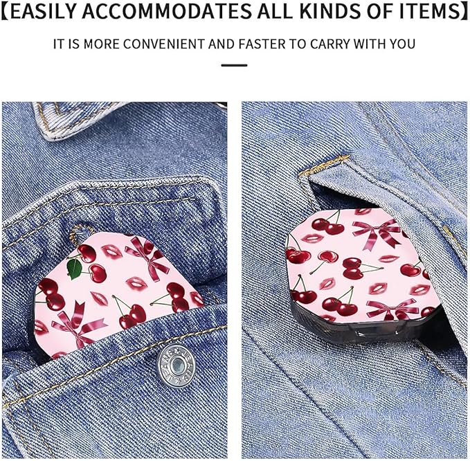 This Portable Pink Cherry Lip Print Pattern 4-Compartment Pillbox Can Be Placed in A Pocket Or Wallet to Store Vitamins, Medicines Fish Oil Health Supplements Other Medications.