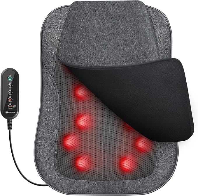 CooCoCo 14"×19" Shiatsu Back Massager with Heat, Birthday Gifts for Dad Mom Women Men Husband, Portable Massage Chair Pad, Kneading Massage Tools for Pain Relief, Chair Massager for Office Home