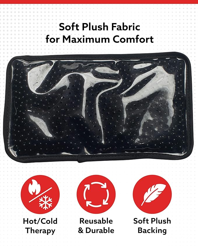 Alpi Rectangle Plush Gel Bead Ice Pack – 2 Pack Reusable Ice Packs with Beads for Hot & Cold Therapy - Soft, Plush Comfort for Muscle Aches & Relaxation (Black)