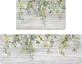 Kitchen Rug Mats for Floor Cushioned Anti Fatigue Green Eucalyptus Kitchen Rugs Sets of 2 Farmhouse Non Slip Waterproof Comfort Memory Foam Standing Floor Mat for Office Laundry Sink Desk