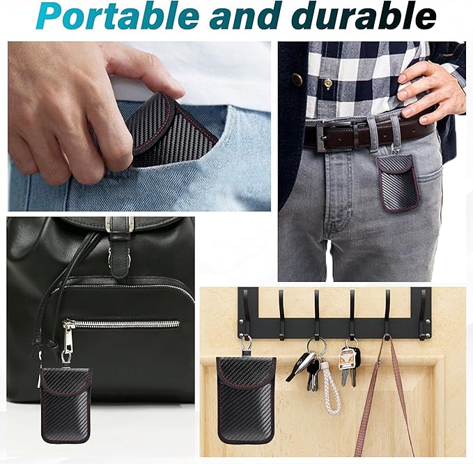 4 Pcs Faraday Bag for Car Keys, RFID Signal Blocking Pouch, Anti-Theft Key Fob Protector, Cell Phone Signal Blocker Case, Car Key Fob Cage (Small)