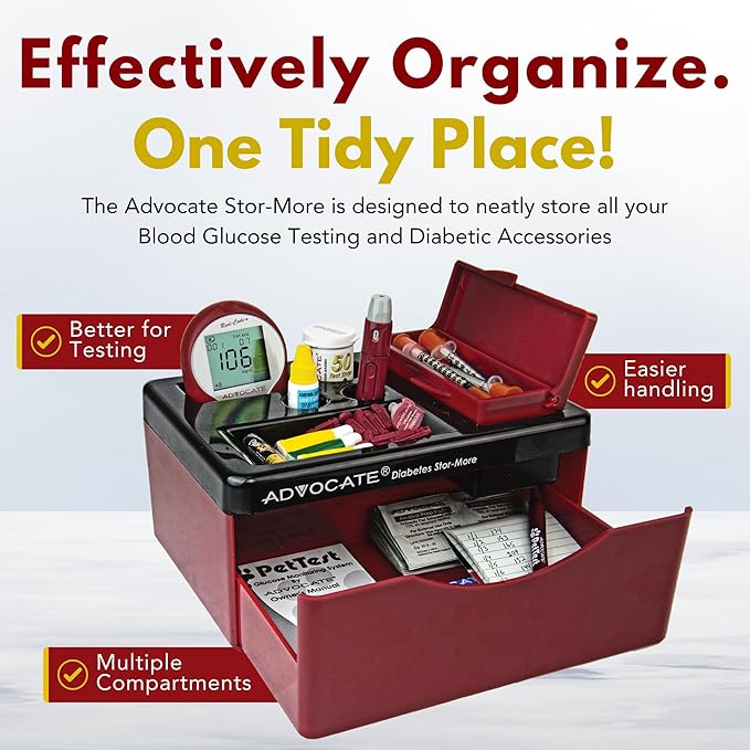 Advocate Diabetic Supplies and Pill Medication Storage and Organizer, Ideal for Blood Sugar Monitor and Glucose Meter Kits, Diabetes Testing, Test Strips, Insulin Syringes, Lancets, Pen Needles