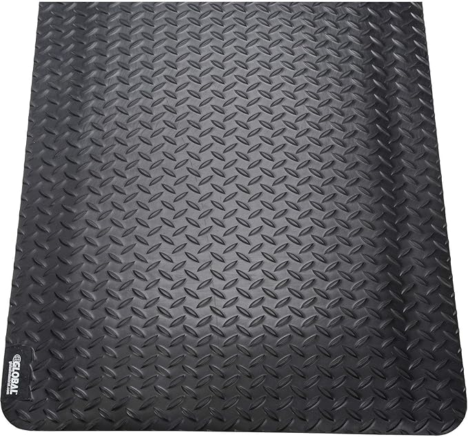 Global Industrial 36" W x 60" L Diamond Plate Ergonomic Anti Fatigue Mat with Beveled Edges, Vinyl Surface & PVC Foam Backing, 15/16" Thick, Black, 3'W x 5'L