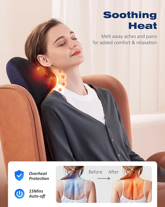 Shiatsu Neck and Back Massager with Heat, Neck and Shoulder Massagers, Deep Tissue Kneading Massage Pillow for Lower Back, Shoulder, Leg Muscle Pain Relief, Relax Christmas Gift for Woman Man Dad Mom