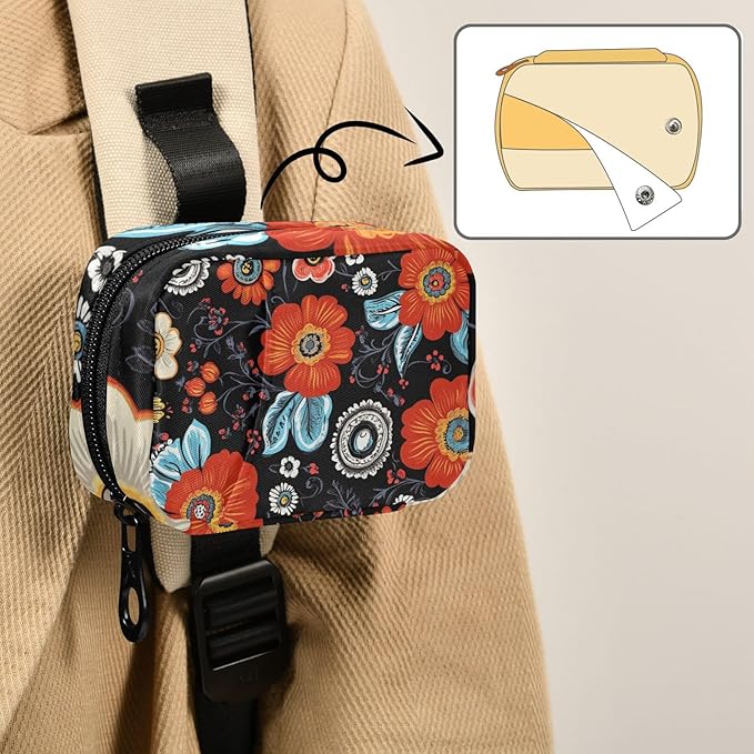 Black Poppy Paisley Travel Pill Organizer Case Box Container Weekly Portable Vitamin Medicine Holder Storage Bag with Zipper Removable
