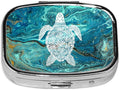 Sea Turtle Pill Box 2 Compartment Small Pill Case,Portable for Pocket or Purse Pill Organizer Pill Container Holder with Mirror to Hold Vitamins, Medication, Fish Oil and Supplements