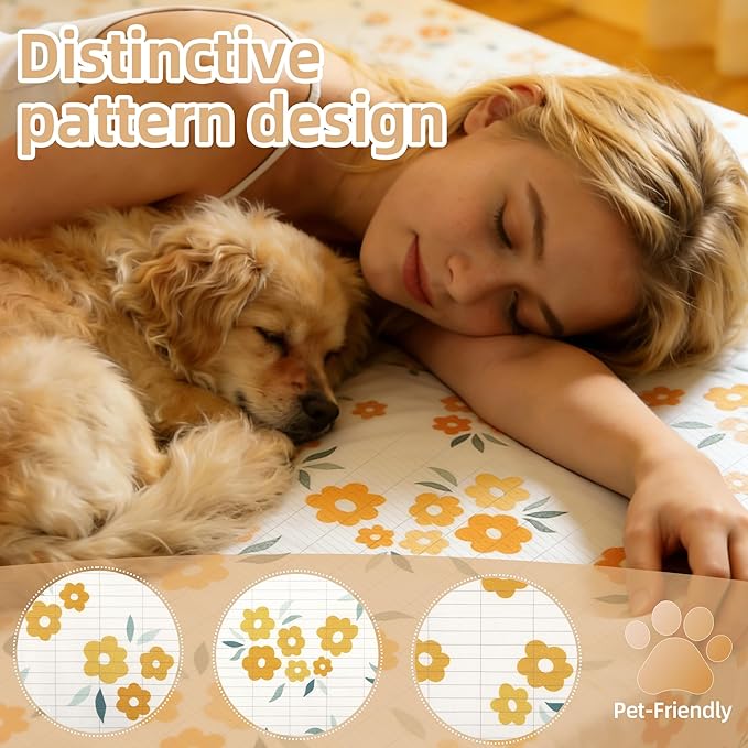 Grounding Sheets King Orange Floral - 15% Pure Silver + 85% Organic Cotton Fitted Bed Sheet for Earthing - 400 Thread Count Deep Pocket Grounded Bedsheets - Improved Sleep Down to Earth Ground Bedding