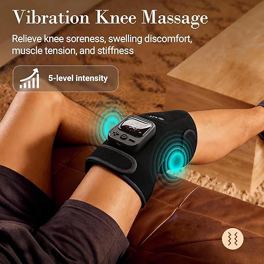 Red Light Knee Massager, 5 Light & Heat Settings, 5 Vibration Modes, 5000mAh Cordless Heated Knee Wrap, for Comfort & Relaxation