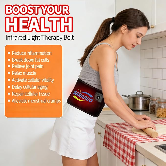 Red Light Therapy Belt for Body, Portable 660nm & 850nm Near Infrared & Red Light Therapy Device Features 4 Timer Modes for Back Waist Calves Arms for Women and Men（Micro Black）