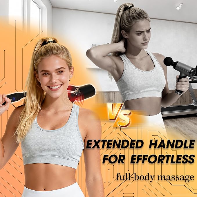 Massage Gun with Upgraded Extension Handle, Back Massager for Pain Relief, Massage Gun Deep Tissue with 4 Massage Heads, Handheld Massager for Neck Shoulders Waist Arm Legs, Black