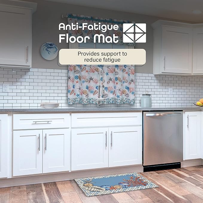 Anti-Fatigue Floor Comfort Mat - 18 x 30 Inch (Coastal) - Waterproof Non-Slip Rug - Easy to Clean Cushioned Mat for Kitchen, Bathroom, Standing Desk & Office - Achim Home Decor
