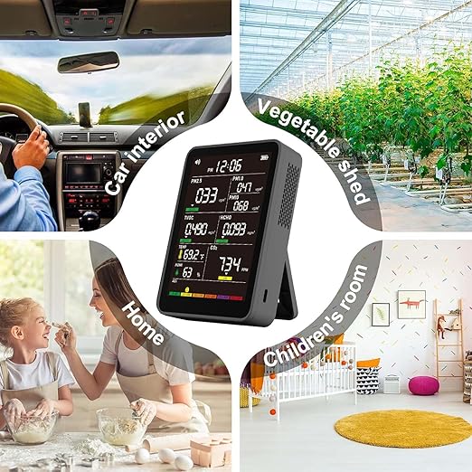 Professional Indoor Air Quality Monitor with AQI Alerts, Portable Real-Time Detector for Home, Car, Plants & Pet