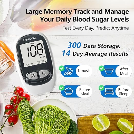 MM1100 Blood Glucose Monitor Kit with 100 Test Strips, 100 Lancets, 1 Blood Glucose Meter, 1 Lancing Device, Diabetes Testing Kit, Portable Blood Sugar Test Kit, Glucometer Kit for Home