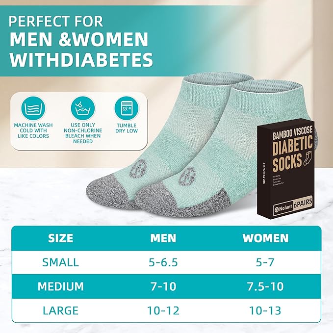 Diabetic Socks for Men,4 & 6 Pairs Low Cut Bamboo Viscose Wide Mens Diabetic Socks Size 9-11 10-13