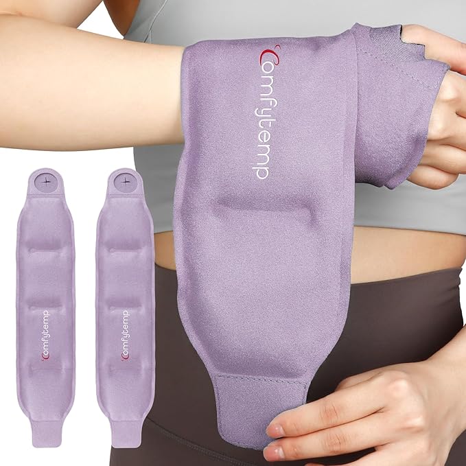 Comfytemp Wrist Ice Pack Wrap for Carpal Tunnel Relief, 2 Gel Packs, Hot Cold Compression Brace for Hand Injuries Reusable, Tendonitis, Men Women Recovery Item (Purple)