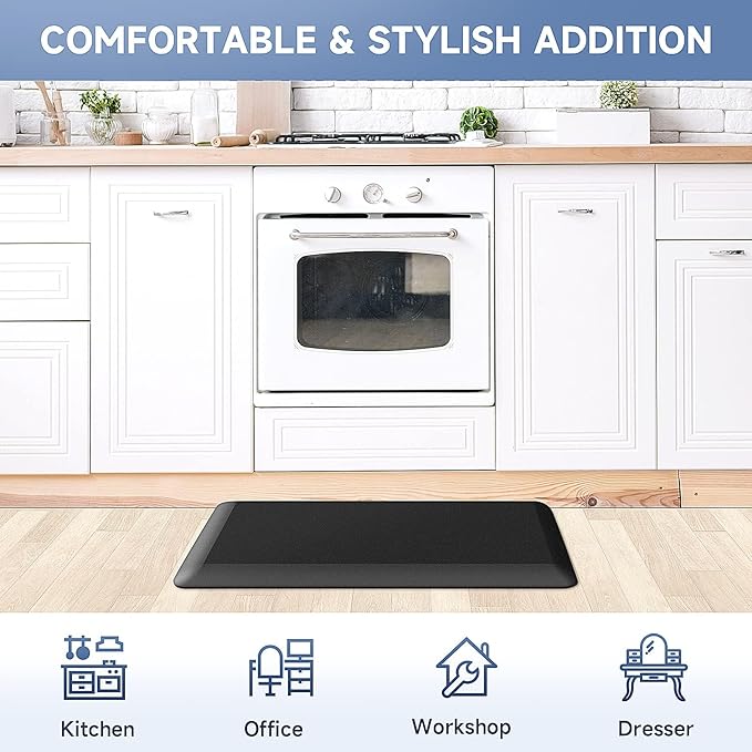 4/5 Inch Thick Kitchen Mats for Floor, StepRite Kitchen Rug for Standing Desk, Non-Slip, Thicker, Stain & Water Resistant, Comfort Anti Fatigue Floor Mat for Home, Kitchen, Office - Black,70 * 24''
