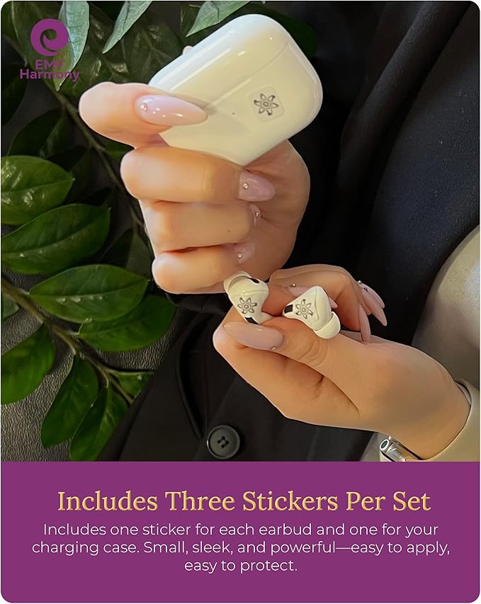 Bio-Energetic Wellness Stickers for AirPods & Wireless Headphones - Resonance Based Technology and Harmony - Set of 3 for Earbuds & Case