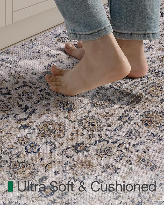LUMI Anti-Fatigue Kitchen Floor Mats Set of 2,Cushioned Comfort Standing Rug Waterproof 2PCS, Non-Slip Ergonomic Foam Runner for Sink, Laundry, Office & Home,17x29+17x59,Fog Nest