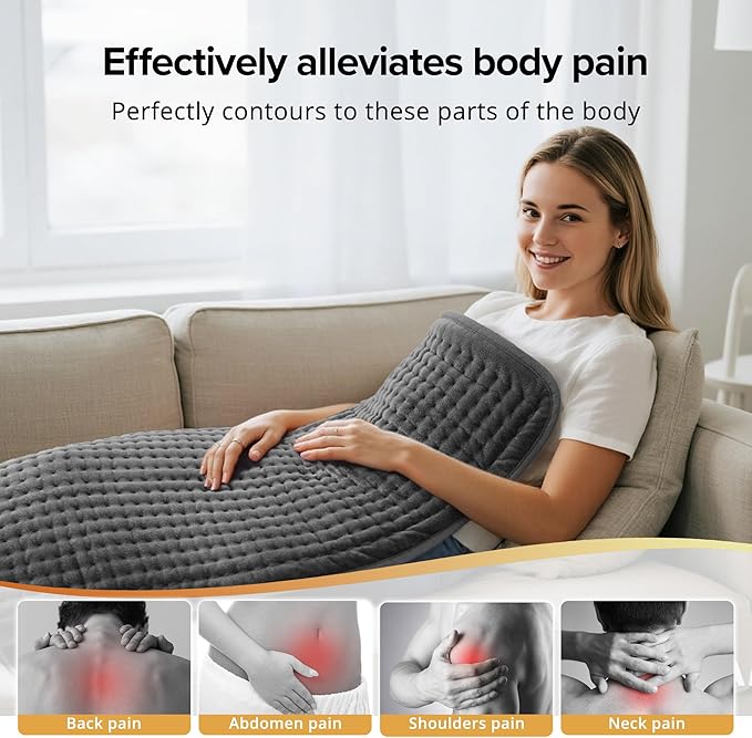 Heating Pad for Back Pain Relief, XL 33" x 17" Heating Pad for Neck, Shoulders, Back & Cramps, Electric Heating Pad Xl with Moist & Dry Heat Therapy, 6 Heat Settings, Auto-Off, Machine Washable
