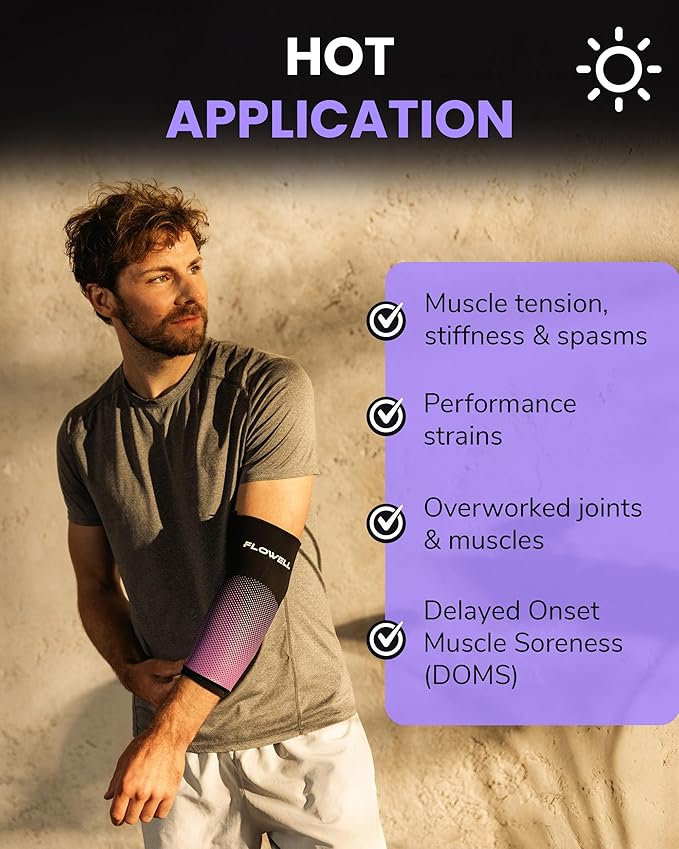 Flowell Sport Thermosleeve - Dual-Temperature Heat Pack or Ice Sleeve for Arm with Hydrogel - Versatile Hot & Cooling Pad Joint Wraps & Muscle Compression - Single, Large