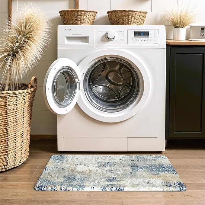 LEEVAN Kitchen Mats Cushioned Anti Fatigue Blue,Non Slip Waterproof Thick Kitchen Mats for Floor,Memory Foam Comfort Abstract Modern Kitchen Floor Mat for Sink,Laundry,Home,Office,Desk(20"x31")