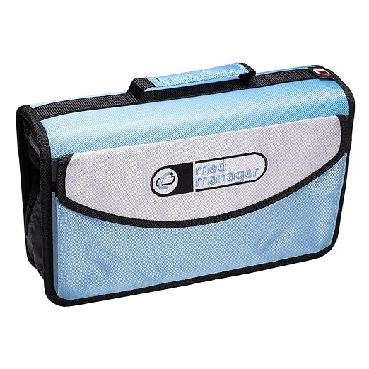 Med Manager Mini Medicine Organizer and Pill Case, Holds (10) Pill Bottles - (6) Standard Size and (4) Large Bottles, Light Blue, 12 inches x 6 inches x 3 inches