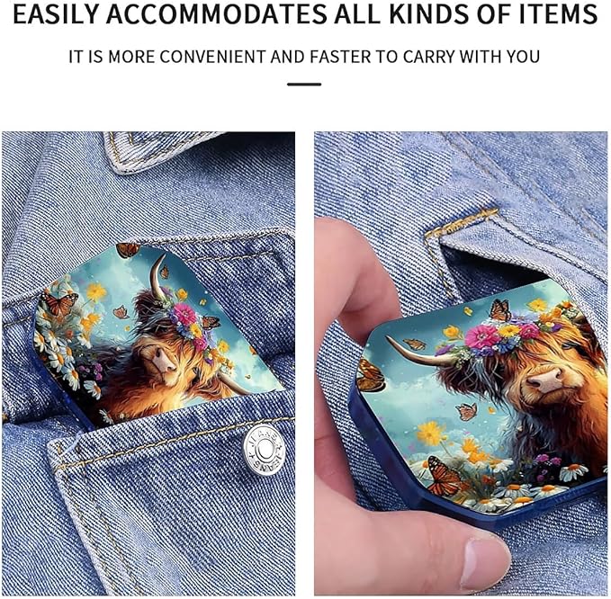 This Portable Cute Cow Among The Butterfly Flower Pattern 6 Compartment Pill Box Can Be Placed in A Pocket Or Wallet to Store Vitamins, Medicines Health Supplements Other Medications.