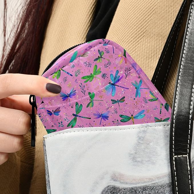 Deep Pink Dragonflies and Leaves Travel Pill Organizer Case Box Container Weekly Portable Vitamin Medicine Holder Storage Bag with Zipper Removable