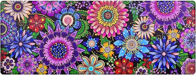 Likiyol Boho Kitchen Rugs Boho Floral Anti Fatigue Kitchen Mat for Floor Bohemian Flowers Non Slip Washable Kitchen Floor Mats, Comfort Standing Mat for Sink, Laundry, 18''x48'', 0.47" Th, Purple