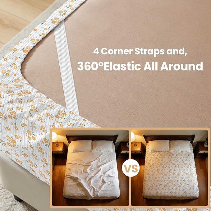 Grounding Sheets Queen Orange Floral - 15% Pure Silver + 85% Organic Cotton Fitted Bed Sheet for Earthing - 400 Thread Count Deep Pocket Grounded Bedsheet - Improved Sleep Down to Earth Ground Bedding