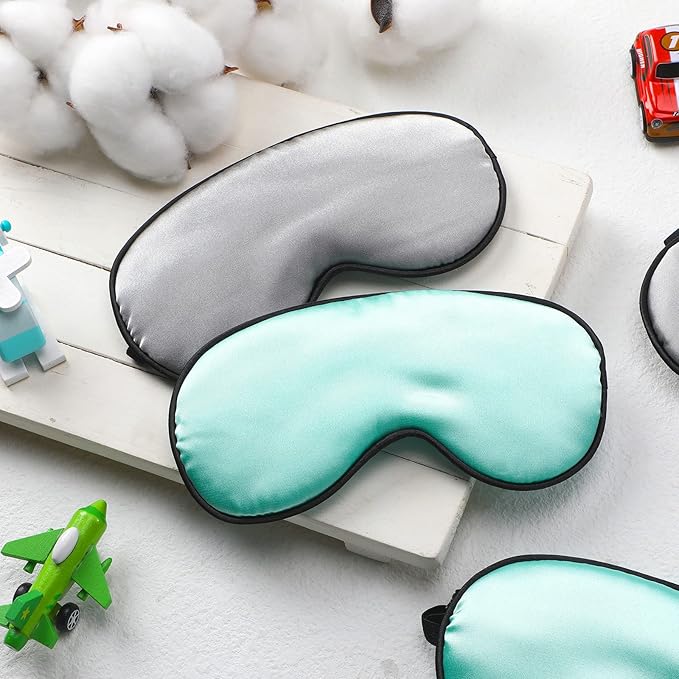 Sintege 4 Pcs Silk Eye Mask for Sleeping Kids Soft Eye Cover with Adjustable Strap Blindfold for Kids Boys Girls Christmas Travel Gift Nap Shade Blocking Light(Green, Gray)