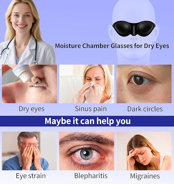 Moisture Chamber Sleep Mask for Dry Eye Syndrome, 3D Silicone Sealed Eye Cups, Washable Reusable Eye Goggles, Adjustable Strap, Soft Night Eye Protection for Severe Dry Eyes