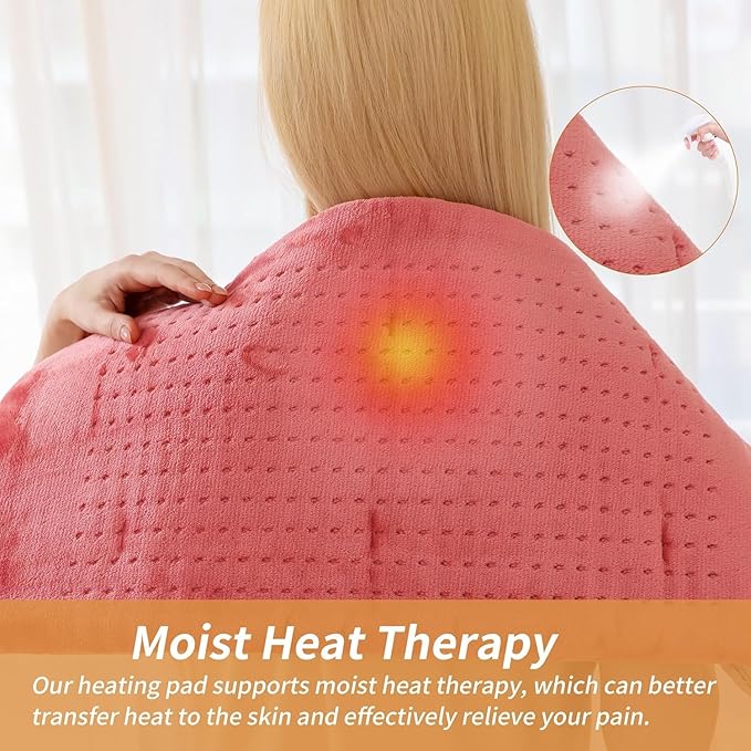 Massaging Weighted Heating Pad - Electric Heating Pad for Back Pain Relief with Massager, 3 Heat, 6 Massage, Auto Off, Extra Large Vibrating Heat Pad for Shoulder Neck (Grapefruit Red, 12"×24")