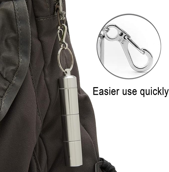 Dreambay 2 Pack Small and Large Keychain Portable Daily Pill Case, 3 Compartments Aluminum Alloy Waterproof Mini Box Bottle Holder Container Organizer for Travel Outdoor Camping Medication