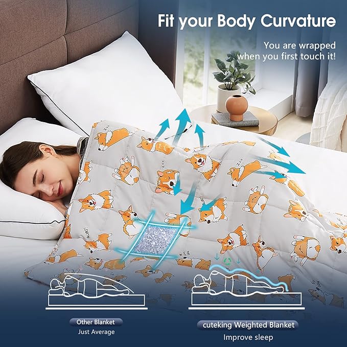 CuteKing Weighted Blanket for Adults: Weighted Blanket with Premium Glass Beads - Breathable Heavy Blanket for Comfort Sleep - Thick Blanket for Adult All Season(20lbs, 60"x80", CuteDog)