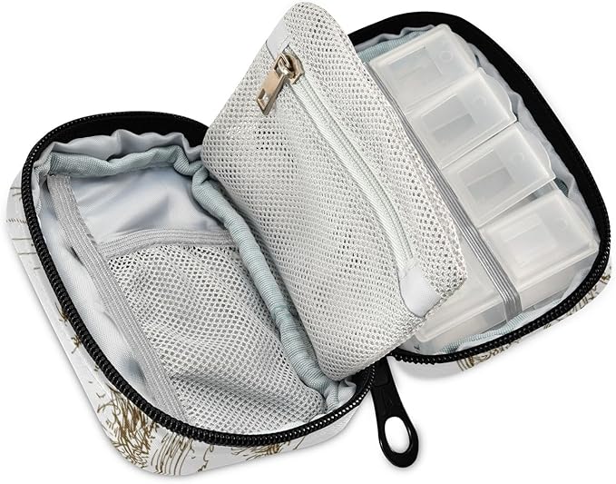 Ollabaky American Wild West Desert Cowboys Cactus Pill Organizer Travel Pill Cases Bag Portable Pill Container 7 Days Pill Box Organizer Vitamin Supplement Holder with Zipper for Family