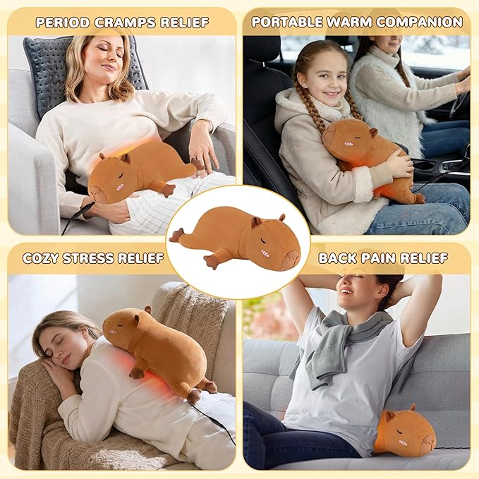 Capybara Heating Pad for Period Cramps Menstrual Pain Relief, Portable Electric Heat Pads USB Powered, Cute Stuff Capybara Plush Stuffed Animals Gifts, Gift for Women Teen Girls Birthday Christmas