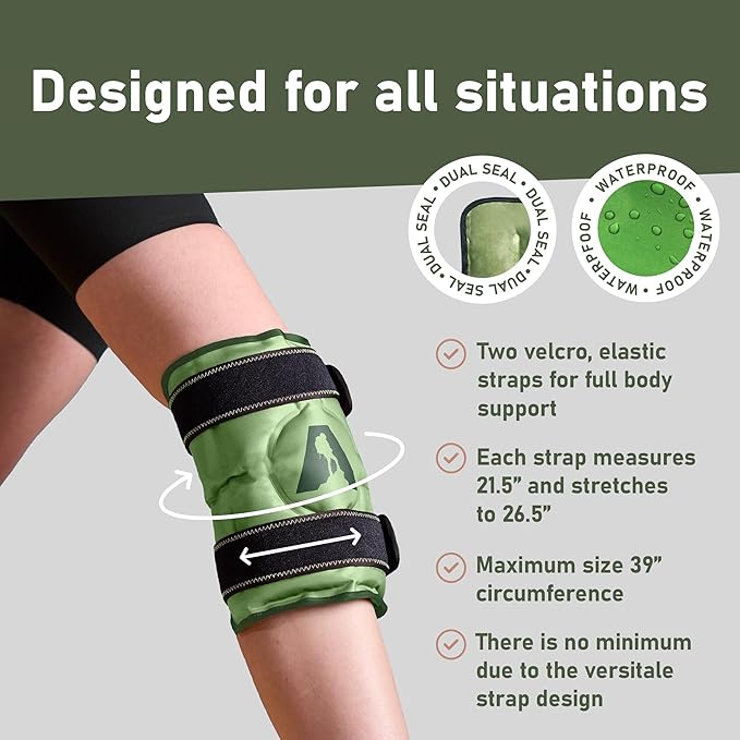 Knee Ice Pack Wrap, Soft Ice Pack for Knee Compression for Knee Pain Relief, Leg Injuries, Swelling, Knee Replacement, Arthritis, Meniscus Tear, ACL - Green