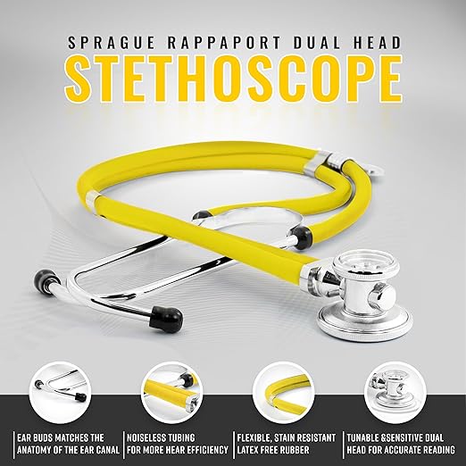 ASA TECHMED Medical Starter Kit – Stethoscope, Durable Blood Pressure Monitor, EMT Shears & Protective Carrying Case – Ideal for Healthcare Students & Professionals, Yellow