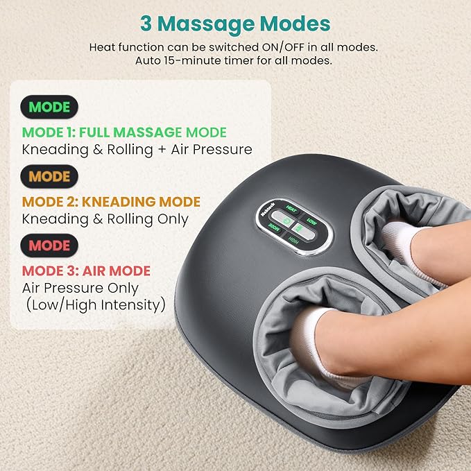 Nekteck Shiatsu Foot Massager with Heat [2026 Upgraded], 3 Modes Deep Kneading Therapy Air Compression, Feet Massage for Plantar Fasciitis, Relaxation Gifts for Men Women Mom Dad