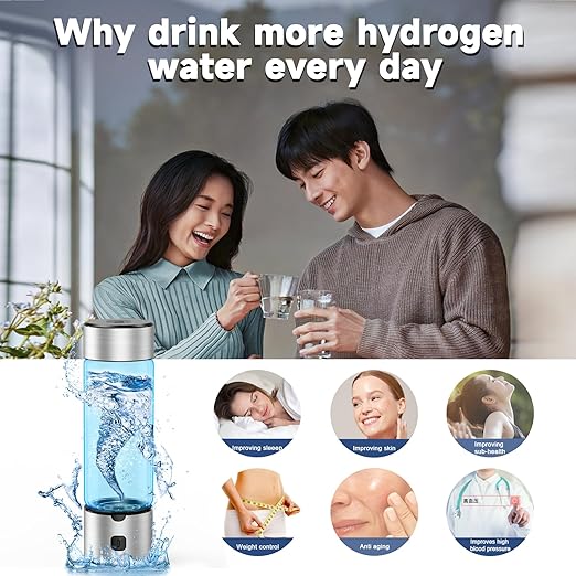 Portable Hydrogen Water Bottle 460ml Hydrogen Generator with Rechargeable Base, SPE/PEM Ionizer Tech for High Hydrogen Concentration, Fast Electrolysis in 3 Mins for Travel, Office, Fitness